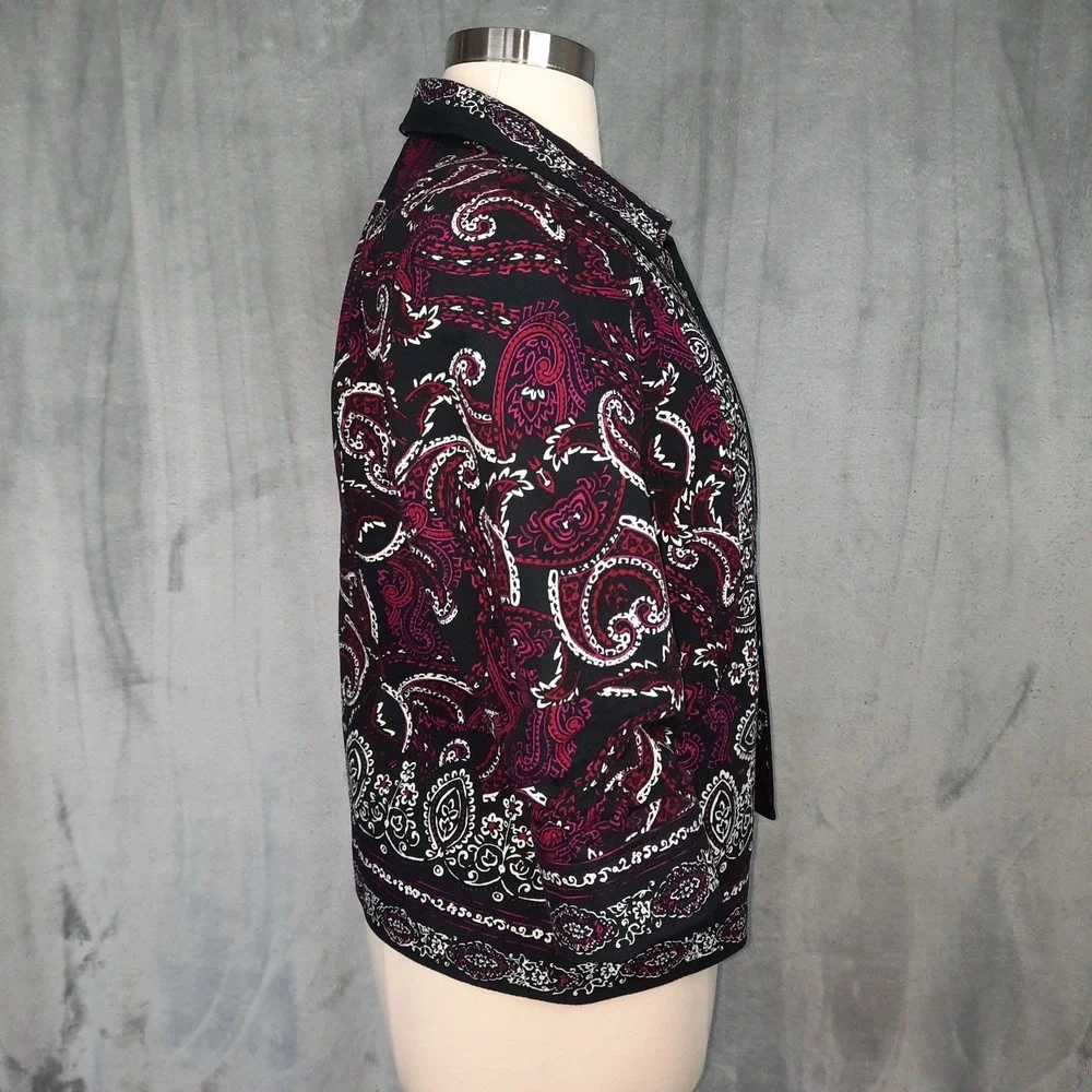 Coldwater Creek Paisley Jacket Womens 16 Blue Pink Open Front Artsy Boho‎ Career